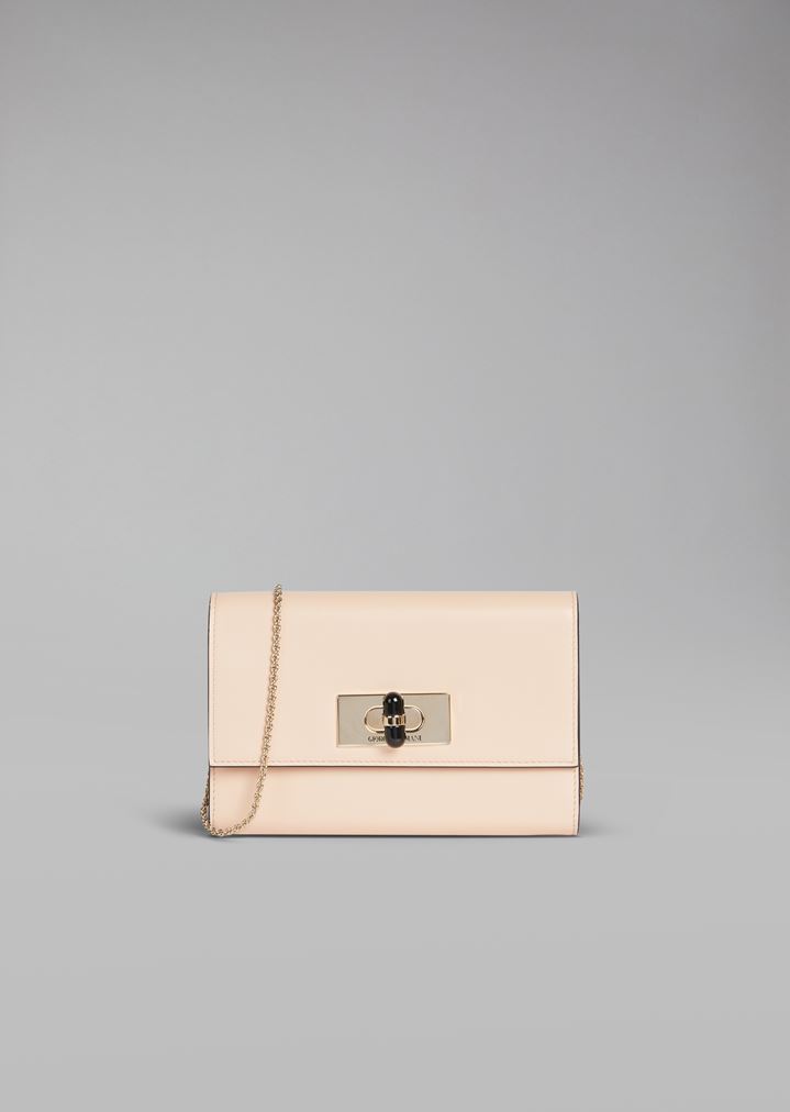 Bolso de mano cartera de piel con cadena y cierre giratorio de plexiglás Bolso de mano cartera de piel con cadena y cierre giratorio de plexiglás