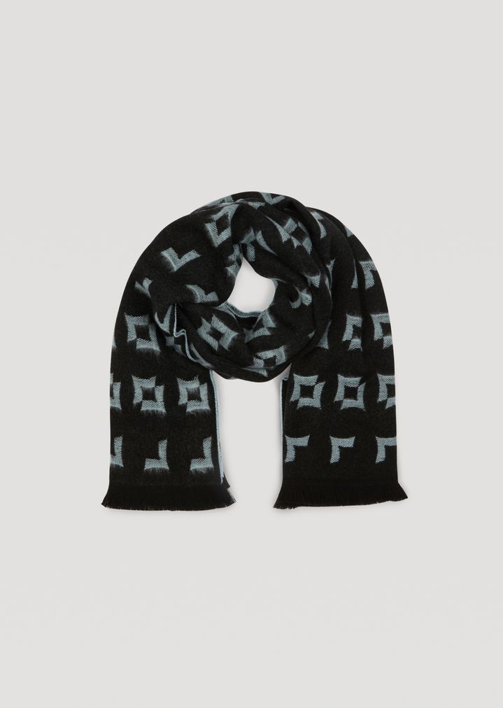 Bufanda de lana pura con motivo de jacquard geométrico Bufanda de lana pura con motivo de jacquard geométrico