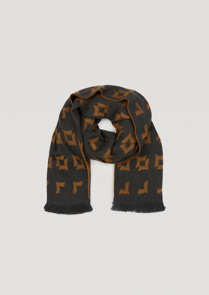 Bufanda de lana pura con motivo de jacquard geométrico Bufanda de lana pura con motivo de jacquard geométrico