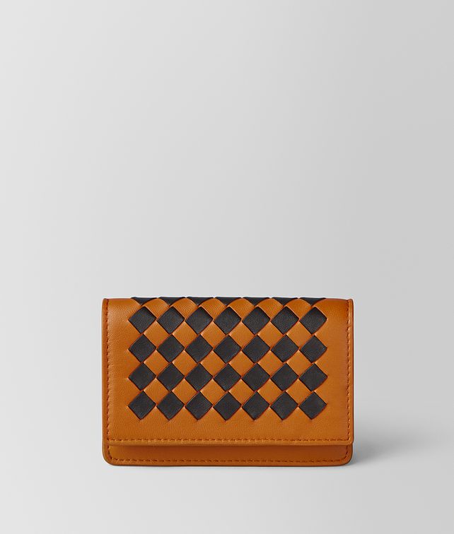 BOTTEGA VENETA ORANGE/NERO INTRECCIATO CHECKER CARD CASE Card Case Man fp