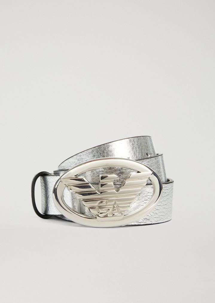 Cinturón de piel metalizada con maxilogotipo Cinturón de piel metalizada con maxilogotipo