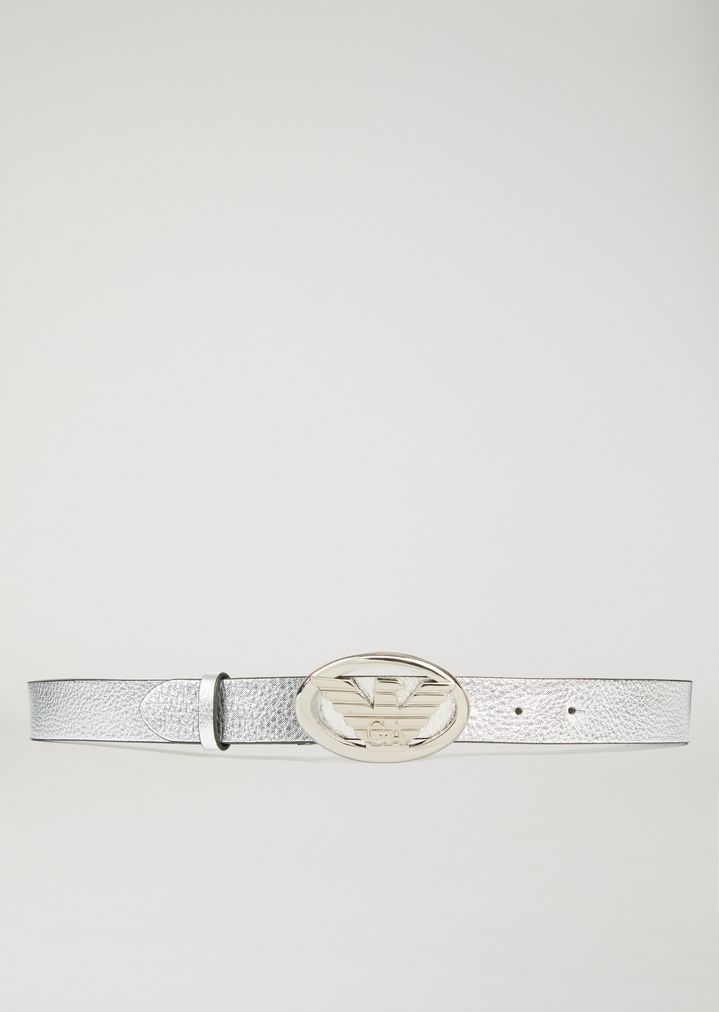 Cinturón de piel metalizada con maxilogotipo Cinturón de piel metalizada con maxilogotipo