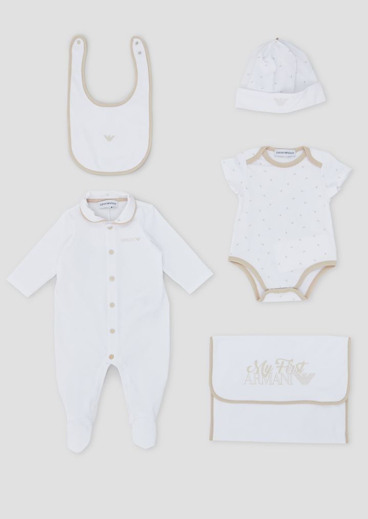 Set de regalo de algodón puro con pelele, body, gorro y babero Set de regalo de algodón puro con pelele, body, gorro y babero