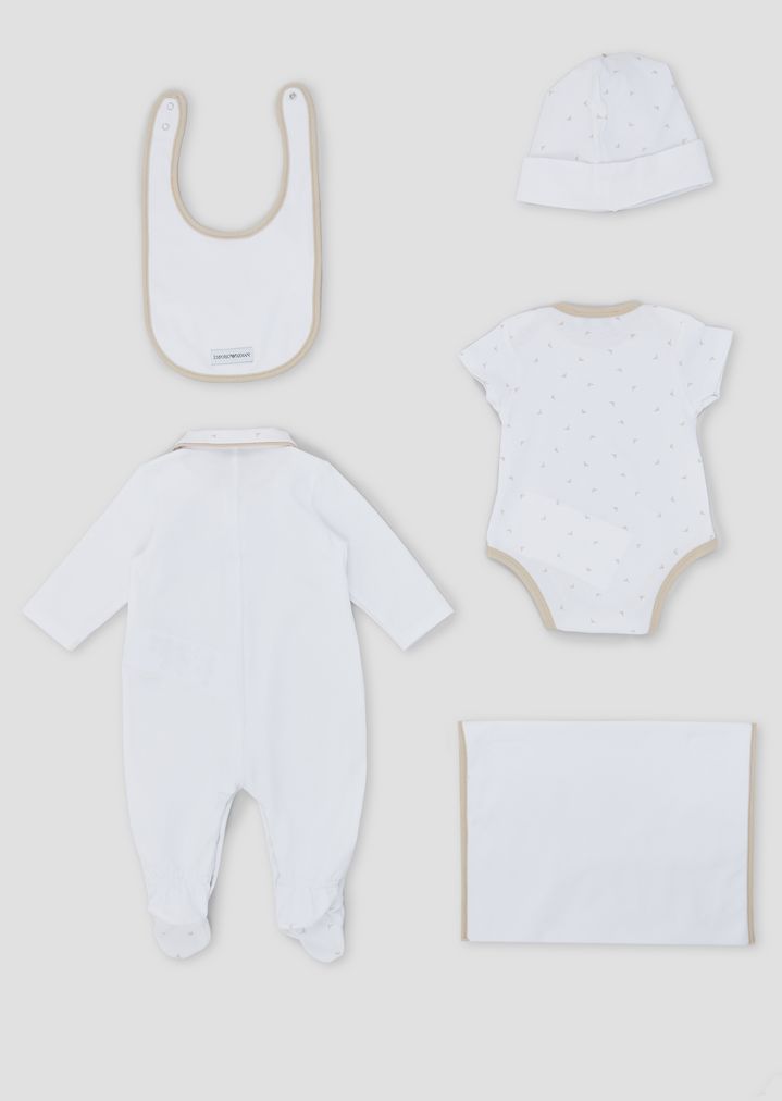 Set de regalo de algodón puro con pelele, body, gorro y babero Set de regalo de algodón puro con pelele, body, gorro y babero