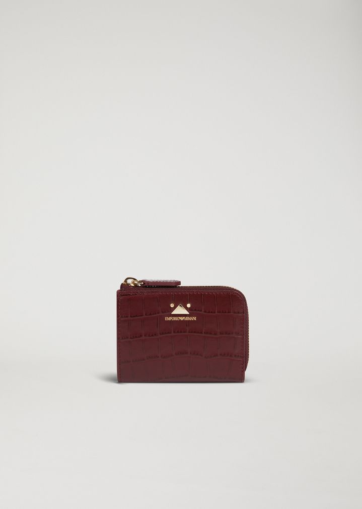Minicartera con cremallera de piel con estampado de cocodrilo Minicartera con cremallera de piel con estampado de cocodrilo