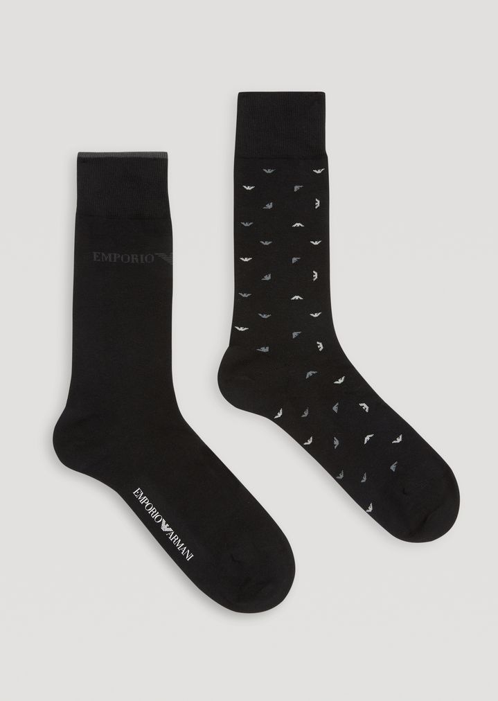 Juego de dos pares de calcetines de algodón stretch de color liso y estampado Juego de dos pares de calcetines de algodón stretch de color liso y estampado