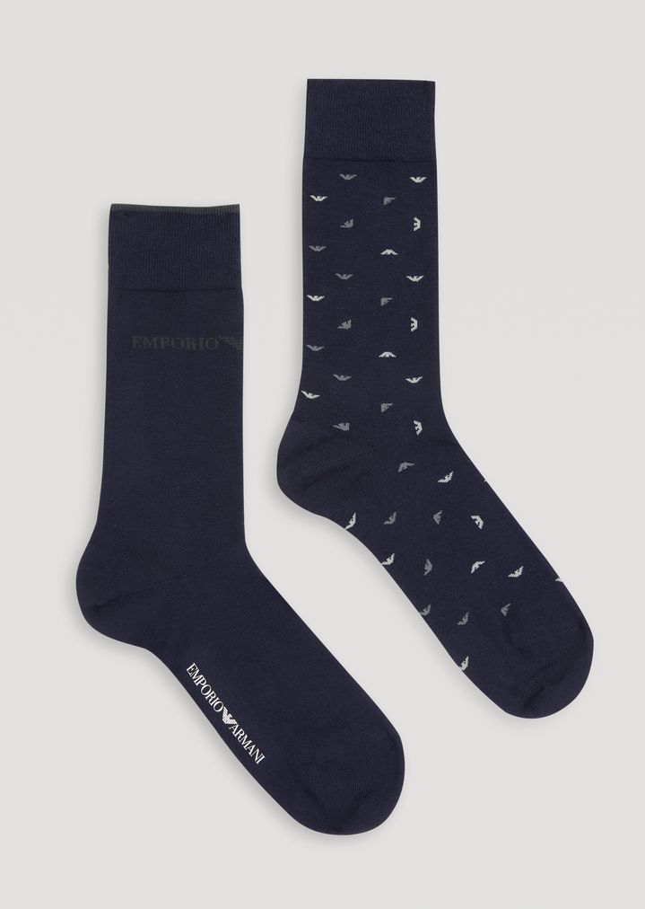 Juego de dos pares de calcetines de algodón stretch de color liso y estampado Juego de dos pares de calcetines de algodón stretch de color liso y estampado