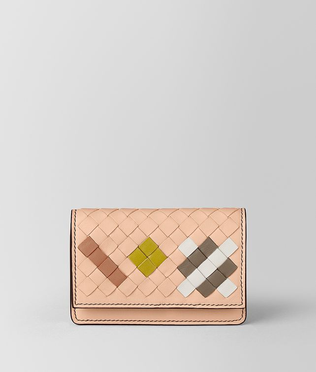 BOTTEGA VENETA PORTA CARTE IN INTRECCIATO ABSTRACT PEACH ROSE Porta Carte e Portamonete E fp