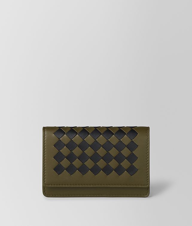 BOTTEGA VENETA MUSTARD/NERO INTRECCIATO CHECKER CARD CASE Card Case Man fp