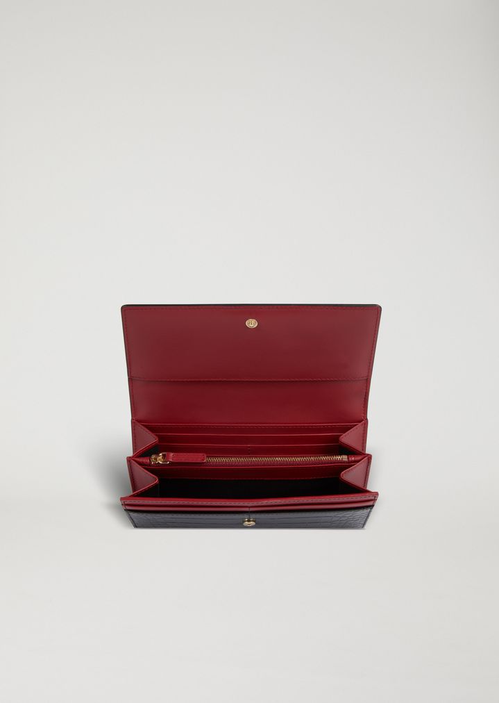 Cartera larga de piel con estampado de cocodrilo Cartera larga de piel con estampado de cocodrilo