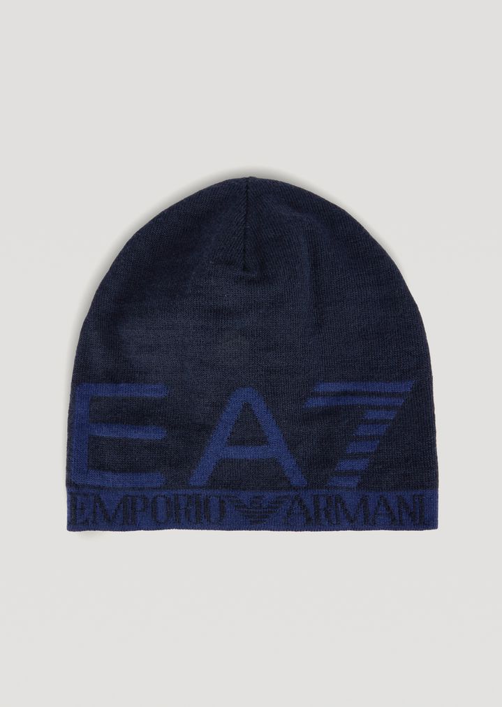 Gorro de punto con logotipo EA7 de jacquard Gorro de punto con logotipo EA7 de jacquard