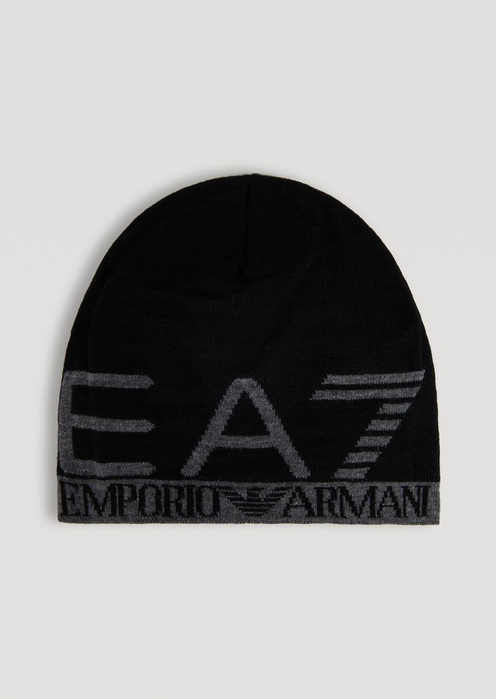 Gorro de punto con logotipo EA7 de jacquard Gorro de punto con logotipo EA7 de jacquard