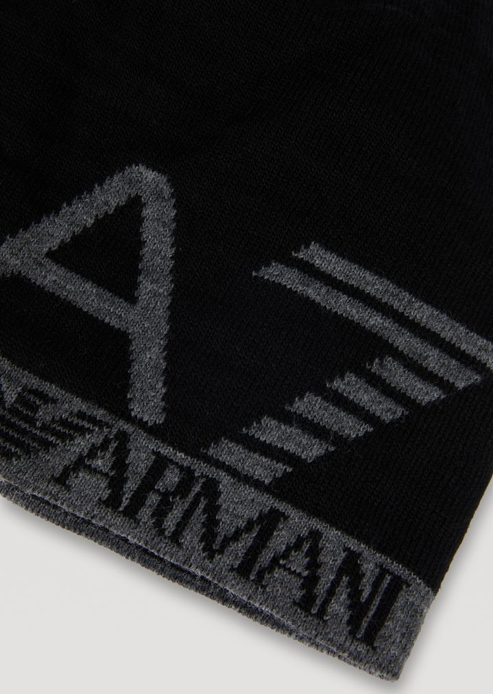 Gorro de punto con logotipo EA7 de jacquard Gorro de punto con logotipo EA7 de jacquard