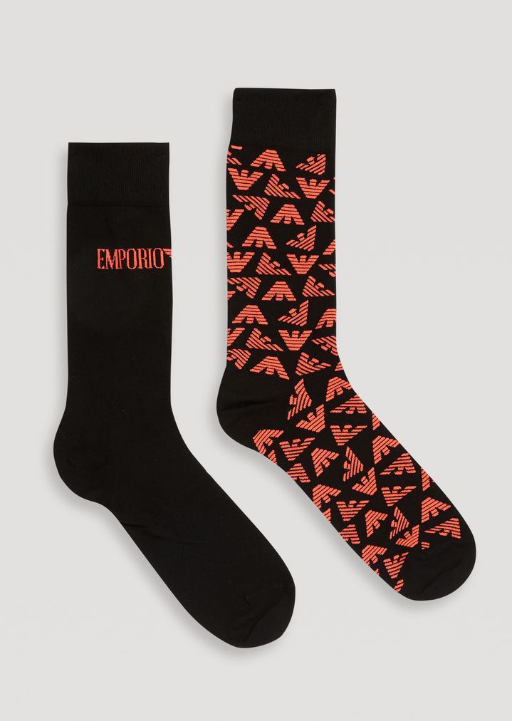 Juego de 2 pares de calcetines con logotipo bordado Juego de 2 pares de calcetines con logotipo bordado