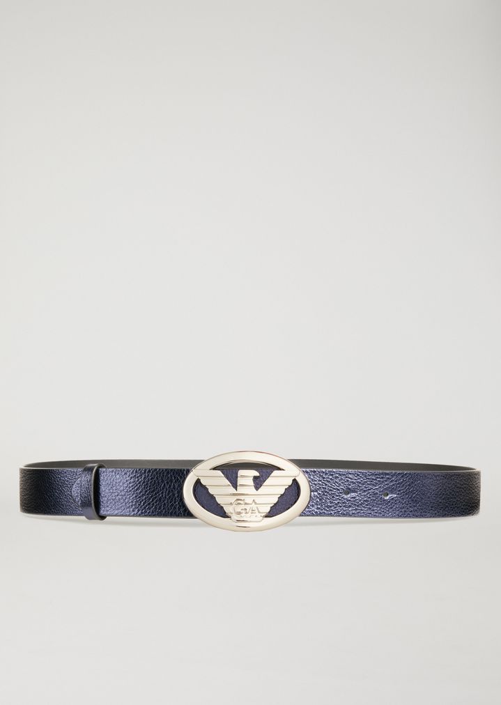 Cinturón de piel laminada con hebilla de gran tamaño con logotipo Cinturón de piel laminada con hebilla de gran tamaño con logotipo