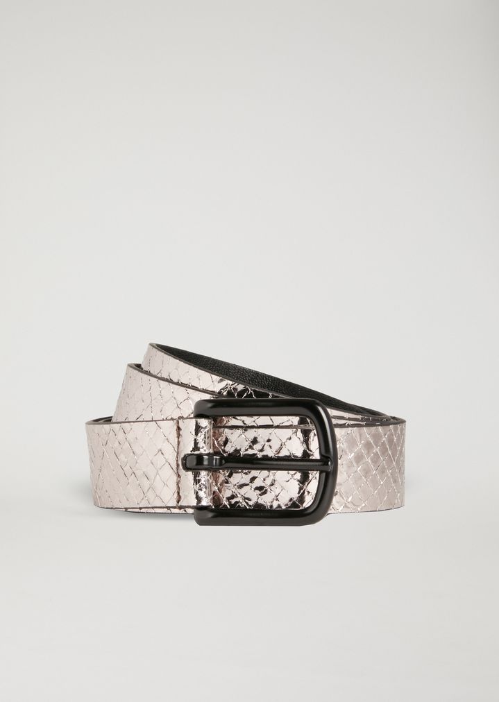 Cinturón de piel laminada con estampado de serpiente Cinturón de piel laminada con estampado de serpiente