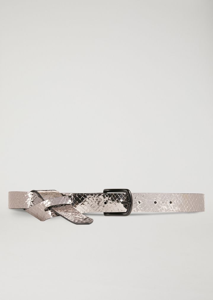 Cinturón de piel laminada con estampado de serpiente Cinturón de piel laminada con estampado de serpiente