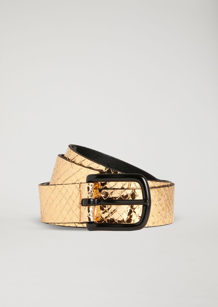 Cinturón de piel laminada con estampado de serpiente Cinturón de piel laminada con estampado de serpiente