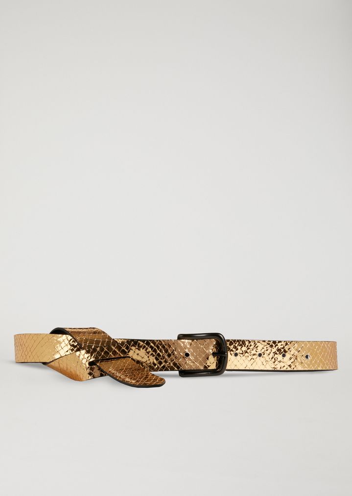 Cinturón de piel laminada con estampado de serpiente Cinturón de piel laminada con estampado de serpiente