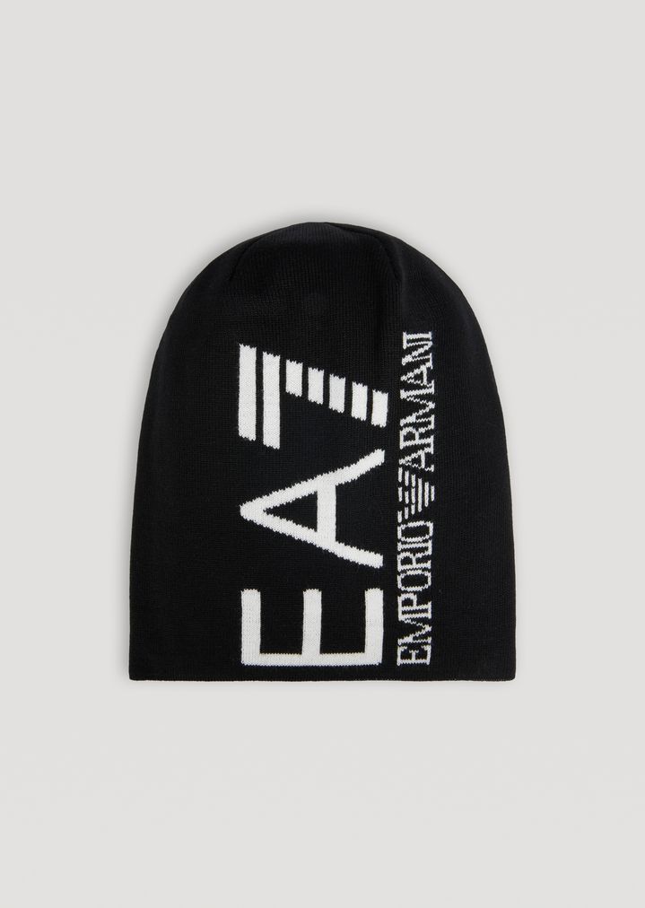 Gorro de punto con logotipo EA7 en contraste Gorro de punto con logotipo EA7 en contraste