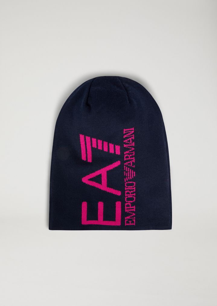 Gorro de punto con logotipo EA7 en contraste Gorro de punto con logotipo EA7 en contraste
