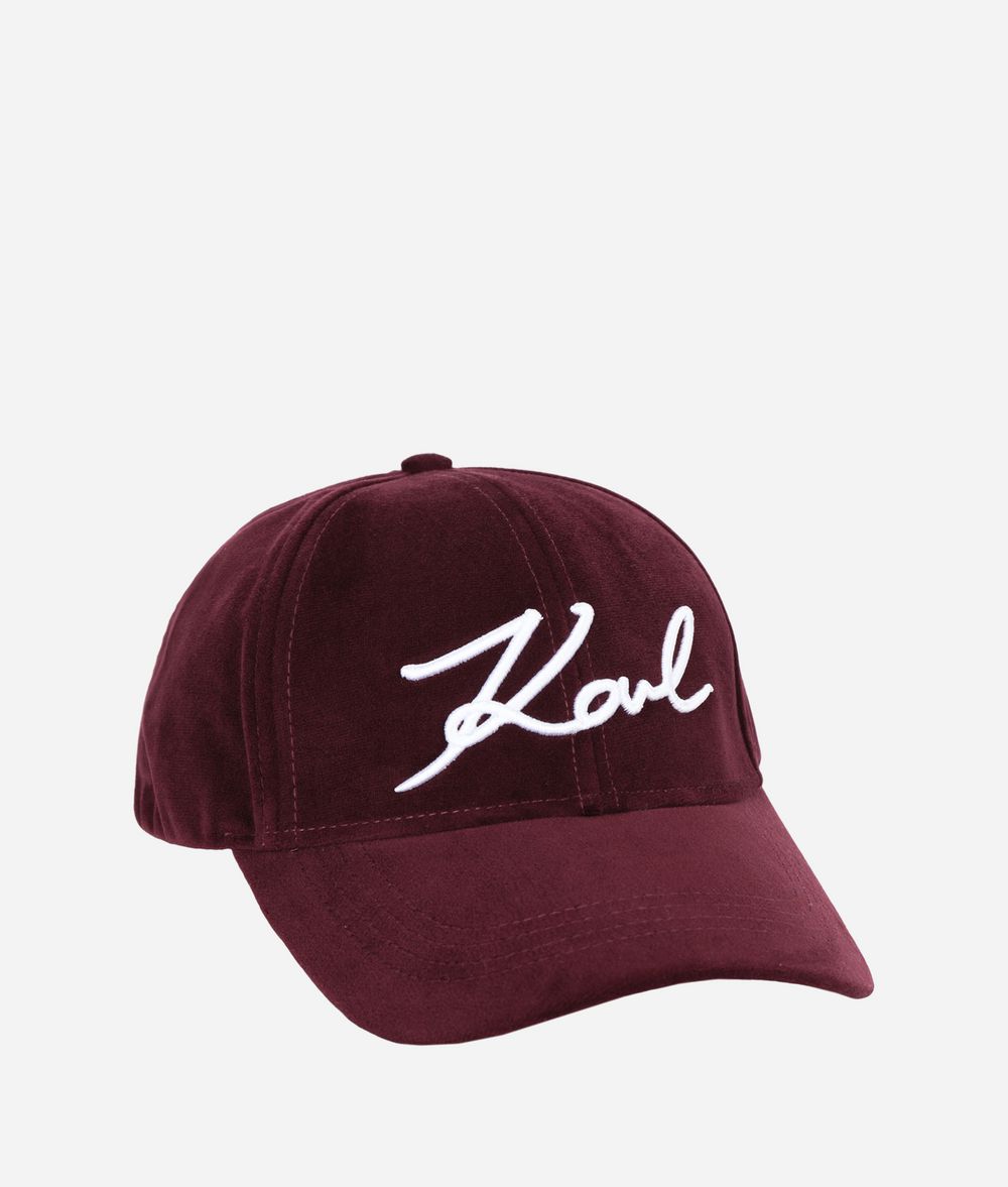 KARL LAGERFELD K/Signature Velvet Cap Hat E f