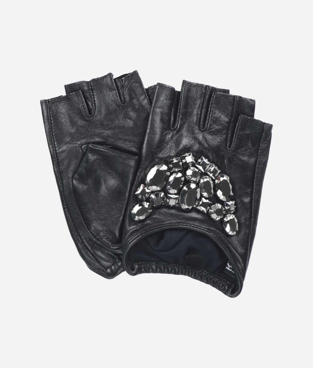 KARL LAGERFELD Leather Gloves with Stones Glove Woman f