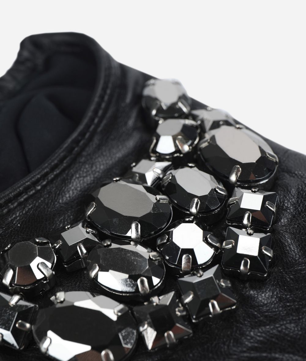 KARL LAGERFELD Leather Gloves with Stones Glove Woman r