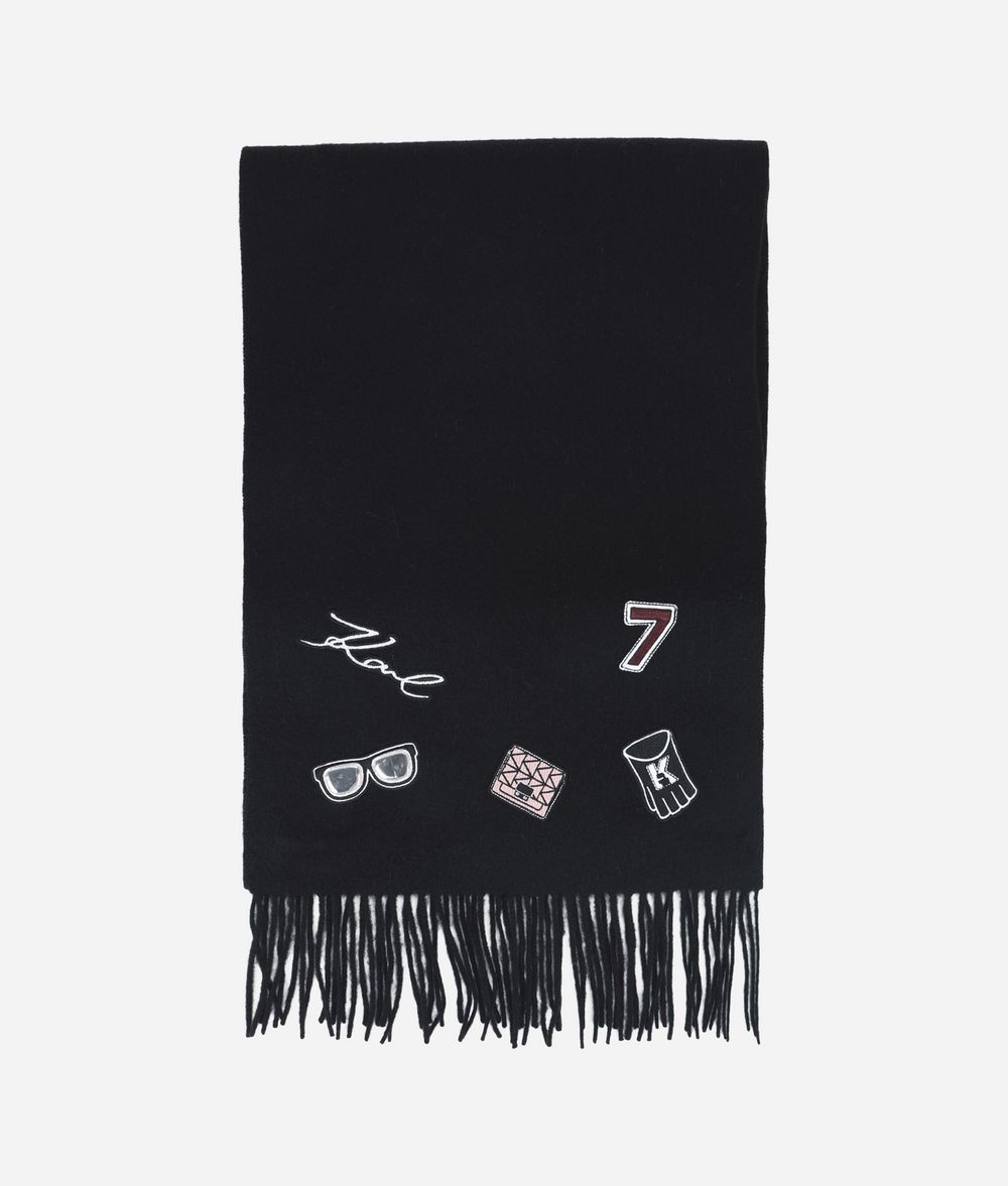 KARL LAGERFELD Wool Logo Patch Scarf Scarf Woman f