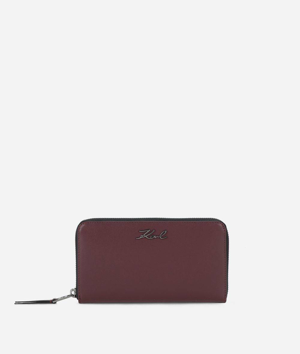 KARL LAGERFELD K/Signature Leather Zip Around Wallet Wallet Woman f