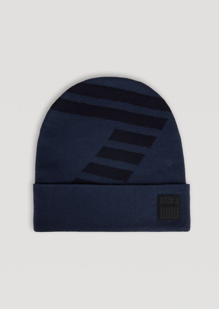 Gorro de punto con logotipo EA7 en contraste Gorro de punto con logotipo EA7 en contraste