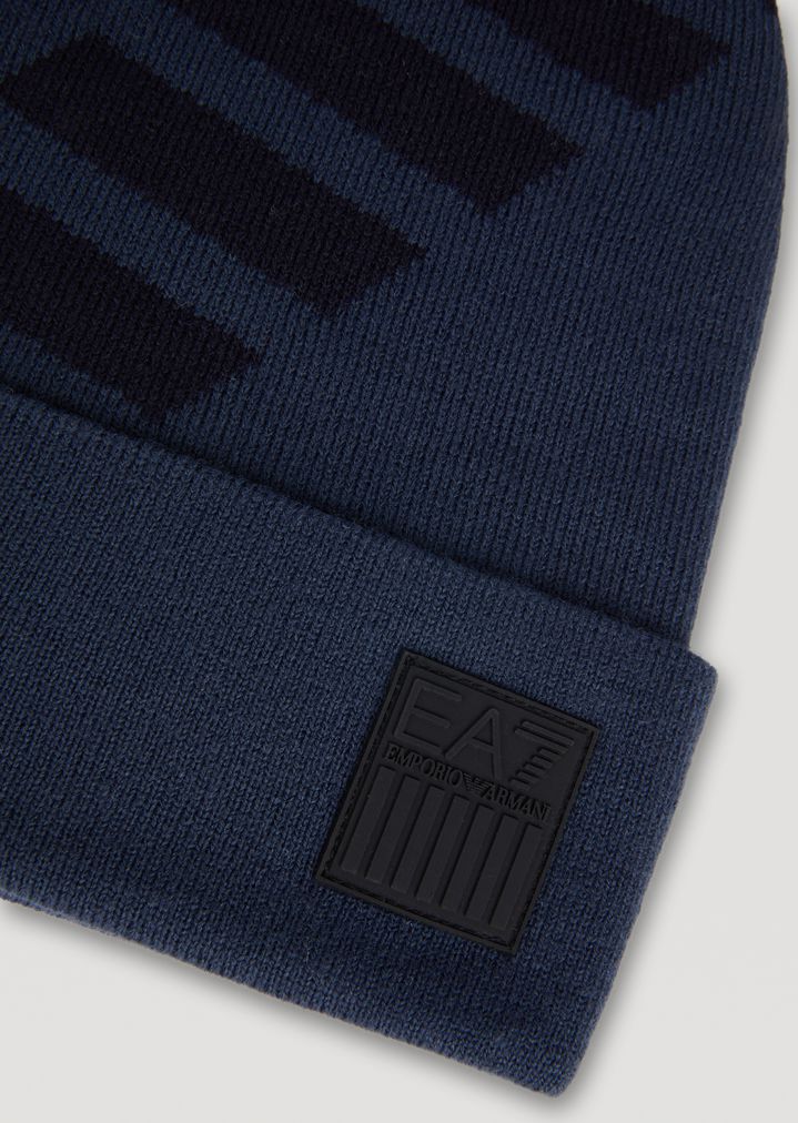 Gorro de punto con logotipo EA7 en contraste Gorro de punto con logotipo EA7 en contraste