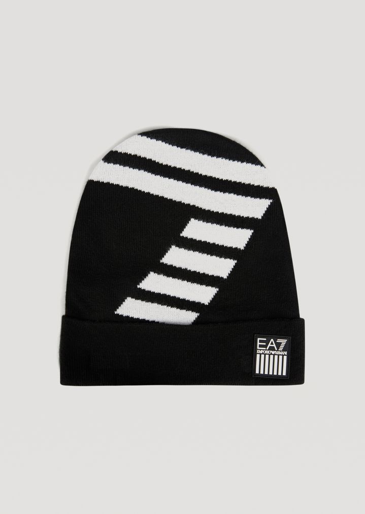 Gorro de punto con logotipo EA7 en contraste Gorro de punto con logotipo EA7 en contraste