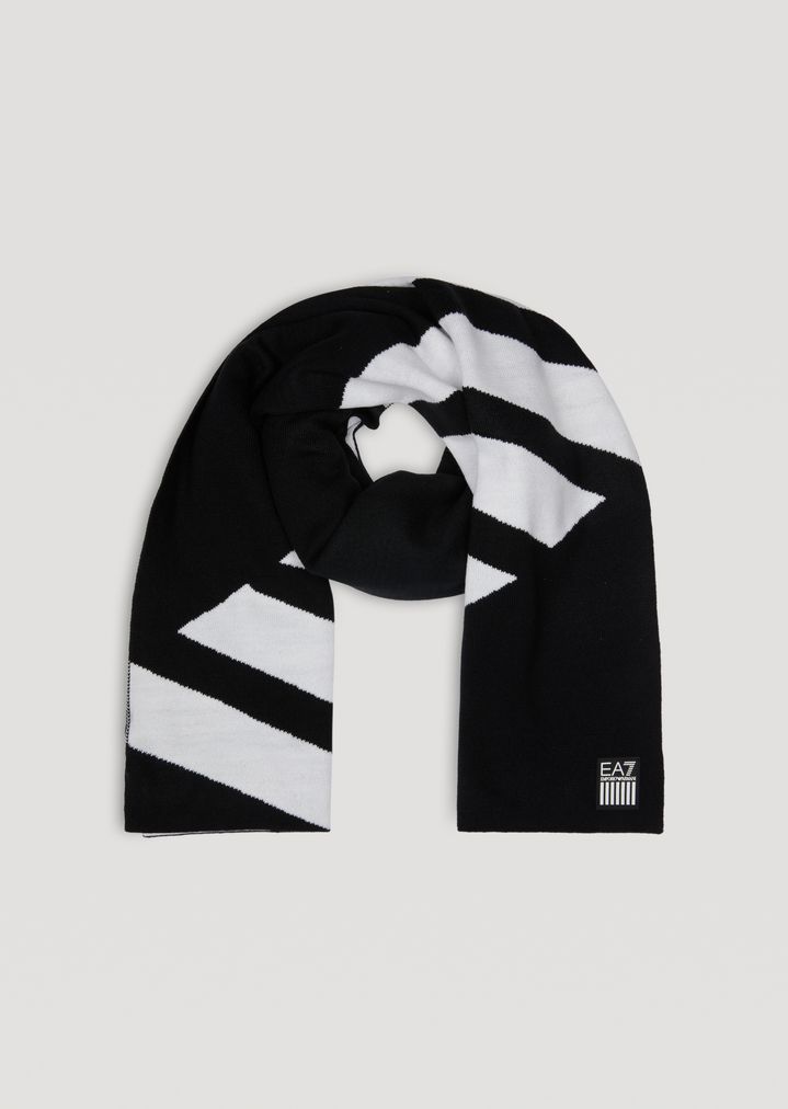 Bufanda de punto con logotipo EA7 en contraste Bufanda de punto con logotipo EA7 en contraste