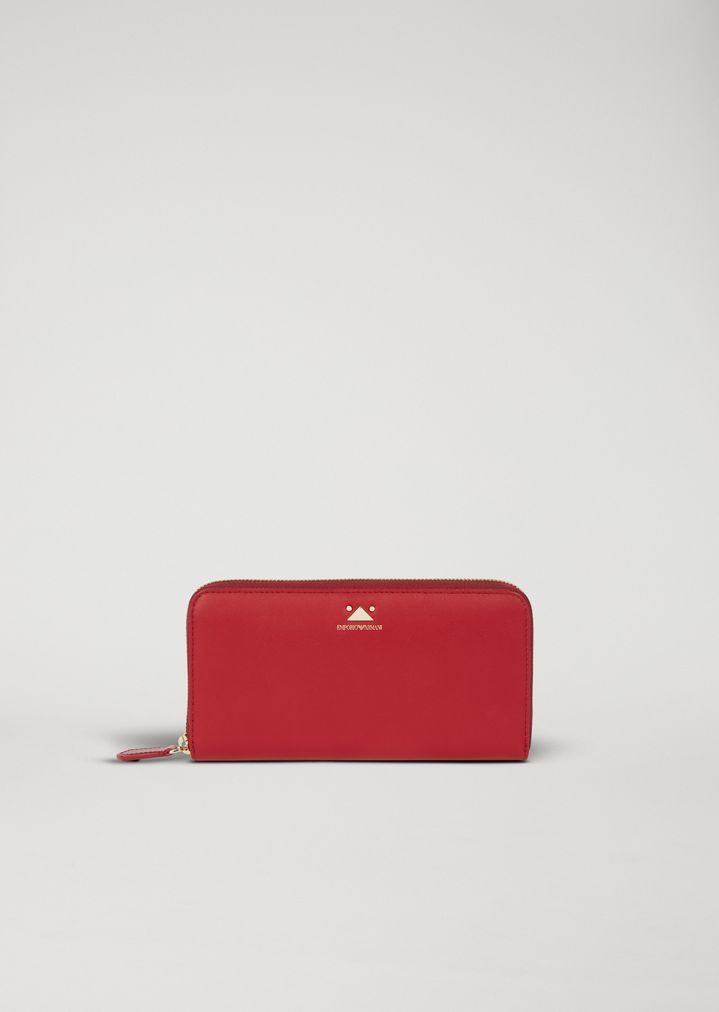 Cartera horizontal de piel lisa con cremallera Cartera horizontal de piel lisa con cremallera