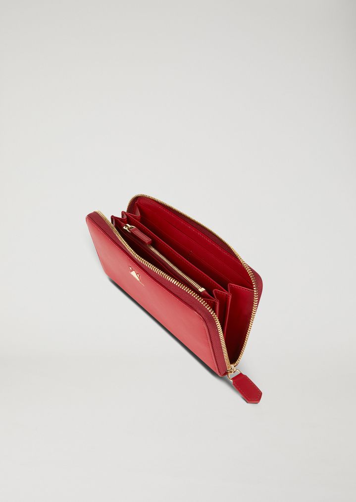 Cartera horizontal de piel lisa con cremallera Cartera horizontal de piel lisa con cremallera