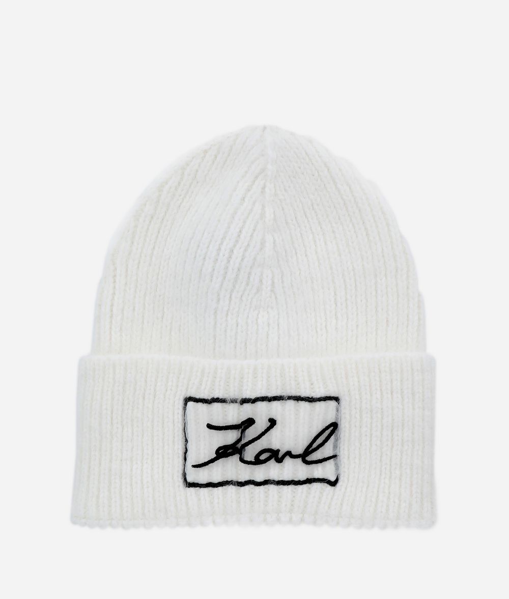 KARL LAGERFELD Karl Angora Wool Beanie Hat Hat E f