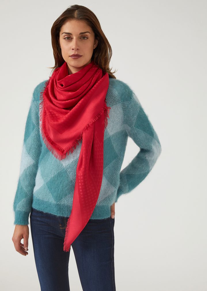 Bufanda de mezcla de modal con logotipo de jacquard y flecos Bufanda de mezcla de modal con logotipo de jacquard y flecos