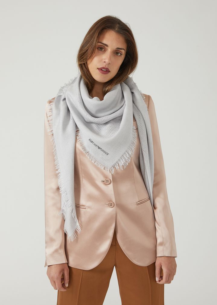 Bufanda de modal y lana virgen con logotipo estampado Bufanda de modal y lana virgen con logotipo estampado