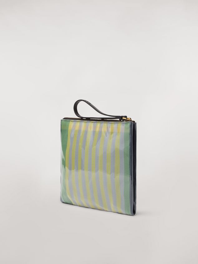 Handbag Marni GLOSSY GRIP clutch in striped polyamide yellow green grey pink and turquoise Woman