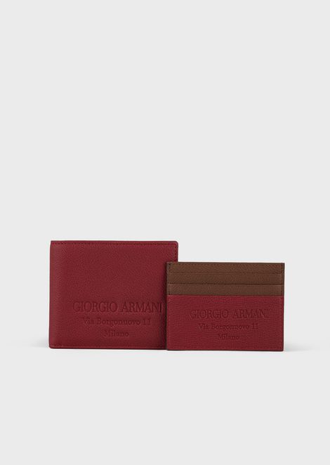 Juego de cartera y llavero de cuero plena flor