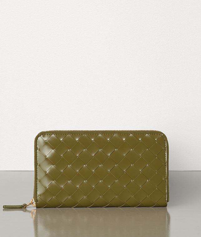 BOTTEGA VENETA MEDIUM ZIP AROUND WALLET IN INTRECCIATO SPAZZOLATO CALF Large Wallet Woman fp