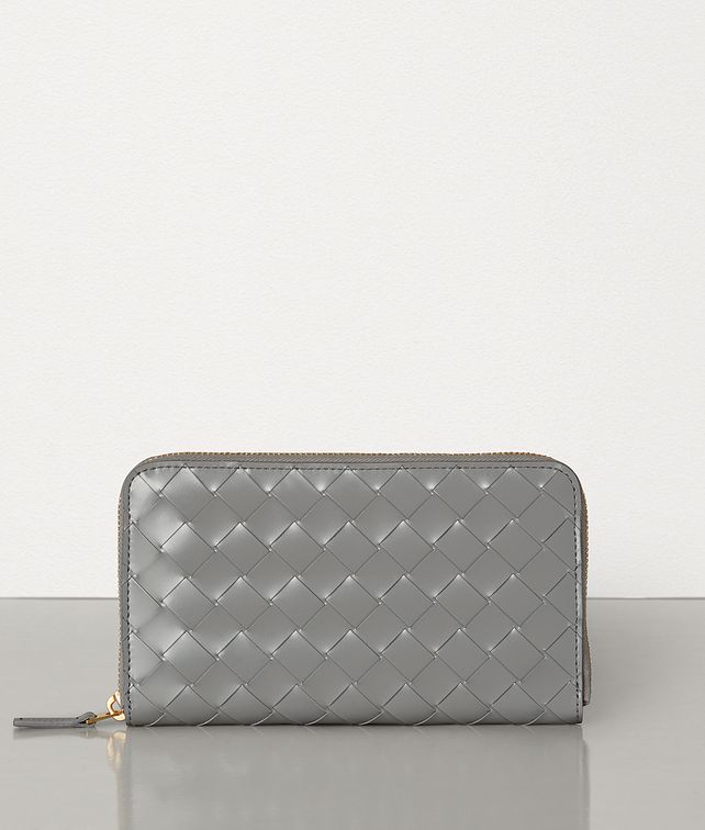BOTTEGA VENETA MEDIUM ZIP AROUND WALLET IN INTRECCIATO SPAZZOLATO CALF Large Wallet Woman fp