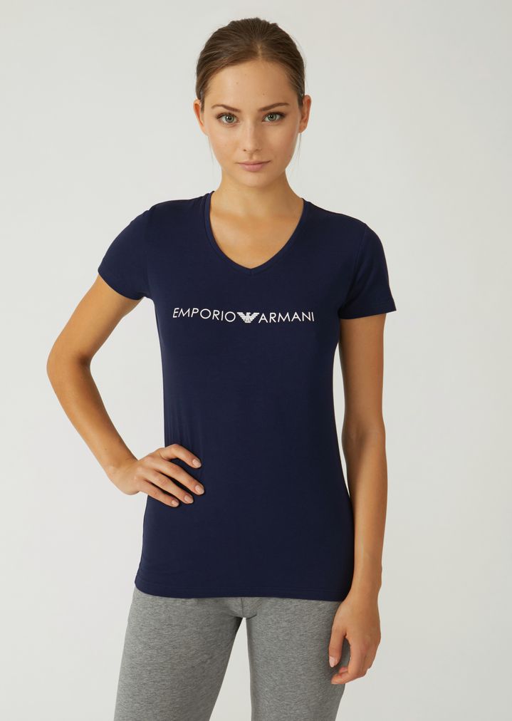 Camiseta de punto de algodón con logotipo estampado Camiseta de punto de algodón con logotipo estampado