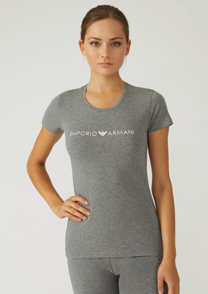 Camiseta de punto de algodón con logotipo estampado Camiseta de punto de algodón con logotipo estampado