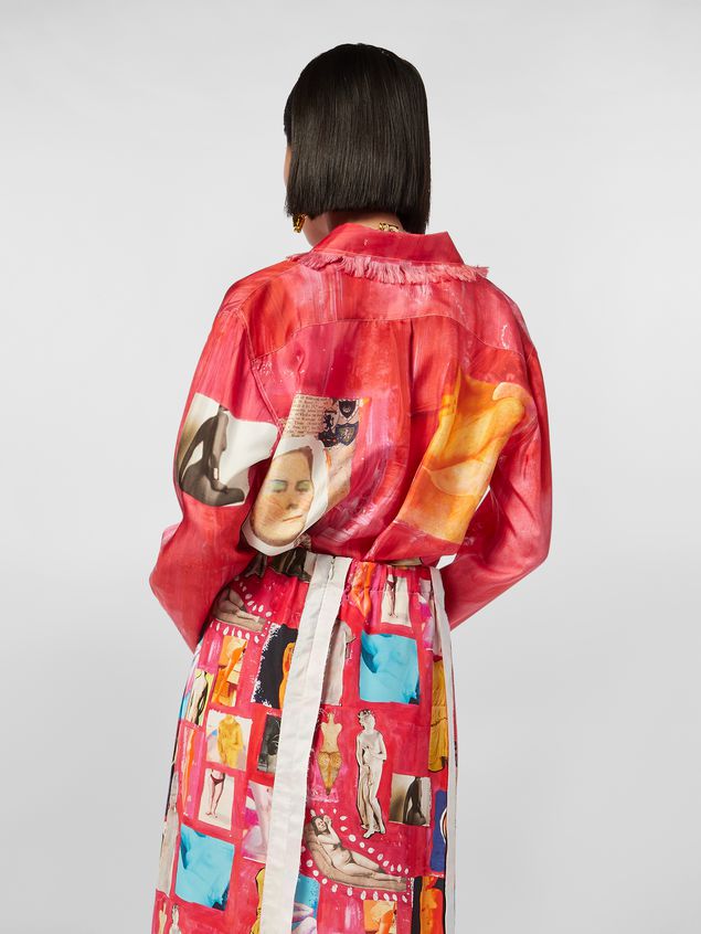 Long Sleeve Shirt Marni Chest-pocket shirt in silk twill with Opi print Woman
