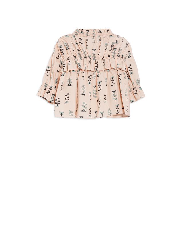 Top Marni COTTON POPELINE SHIRT WITH ALLOVER VINE PRINT AND VOLANT Woman