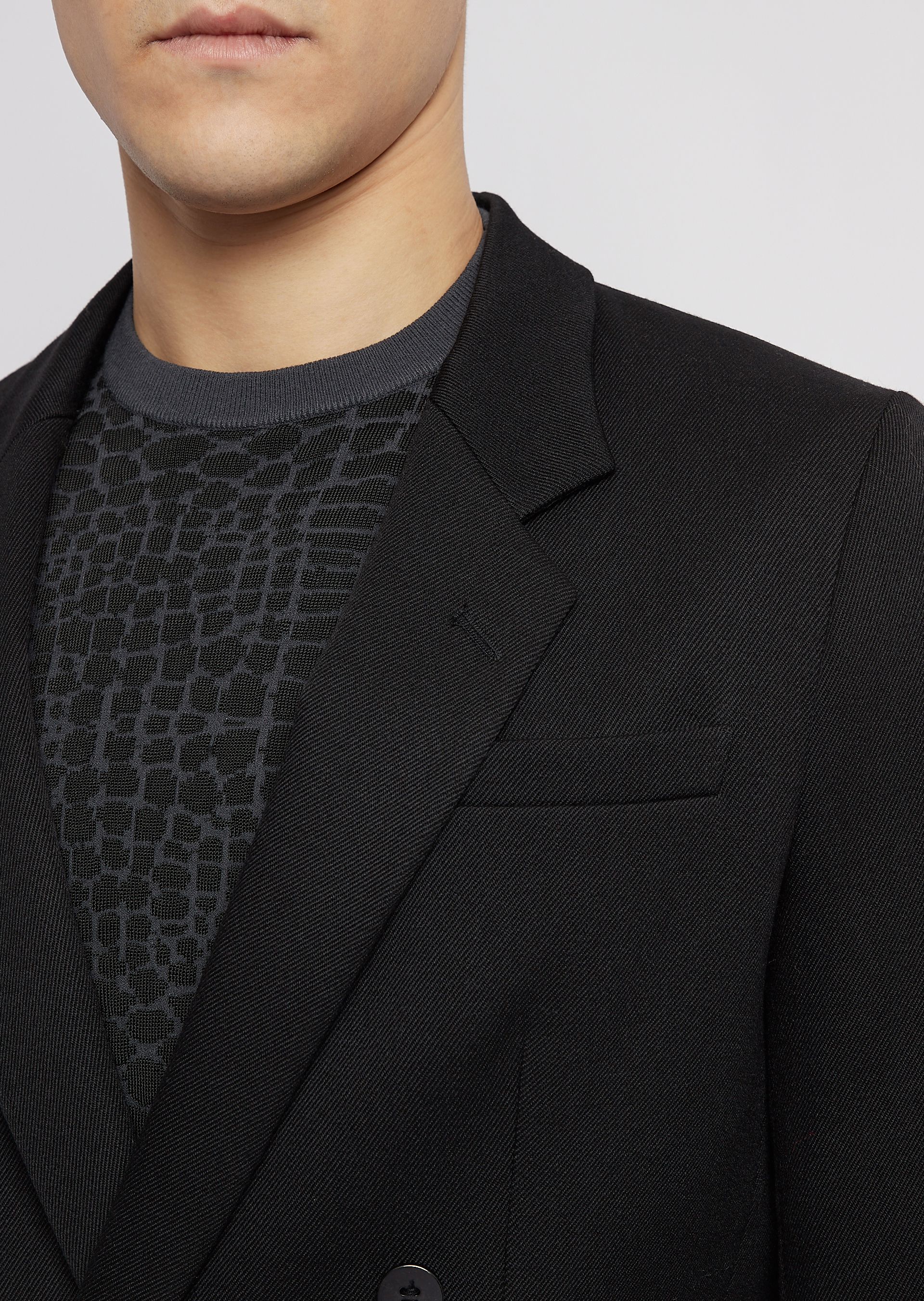 Lightweight wool gabardine suit with double-breasted jacket and