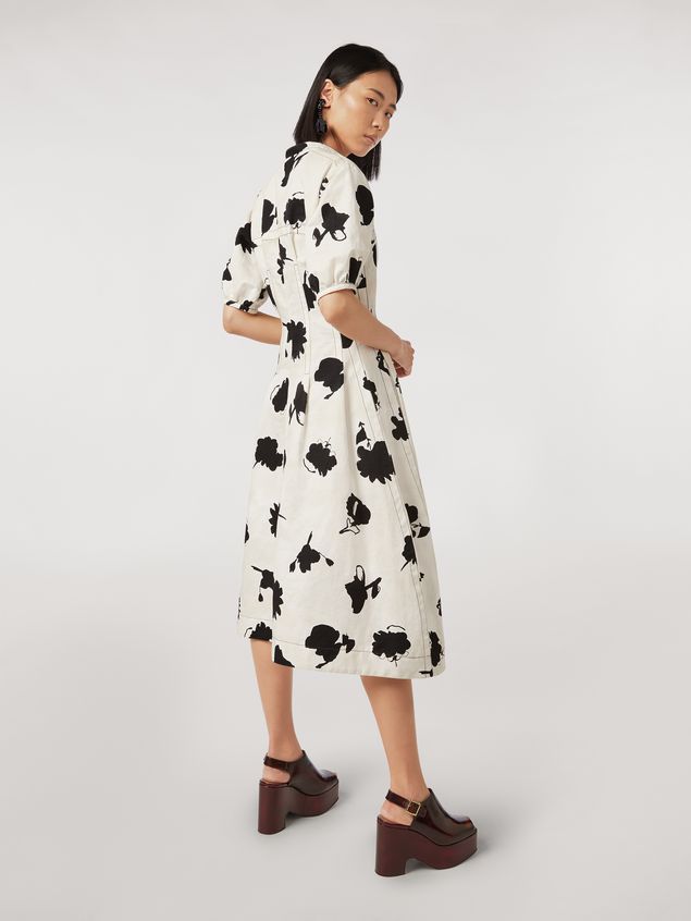 Medium Sleeve Dress Marni Linen and cotton drill flared dress Happy print Woman