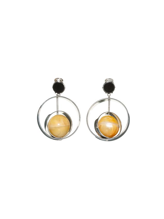 Clip On Earrings In Metal With Sphere Natural Horn Marni Marni Clip On Earrings In Metal With Sphere Natural Horn Woman 1